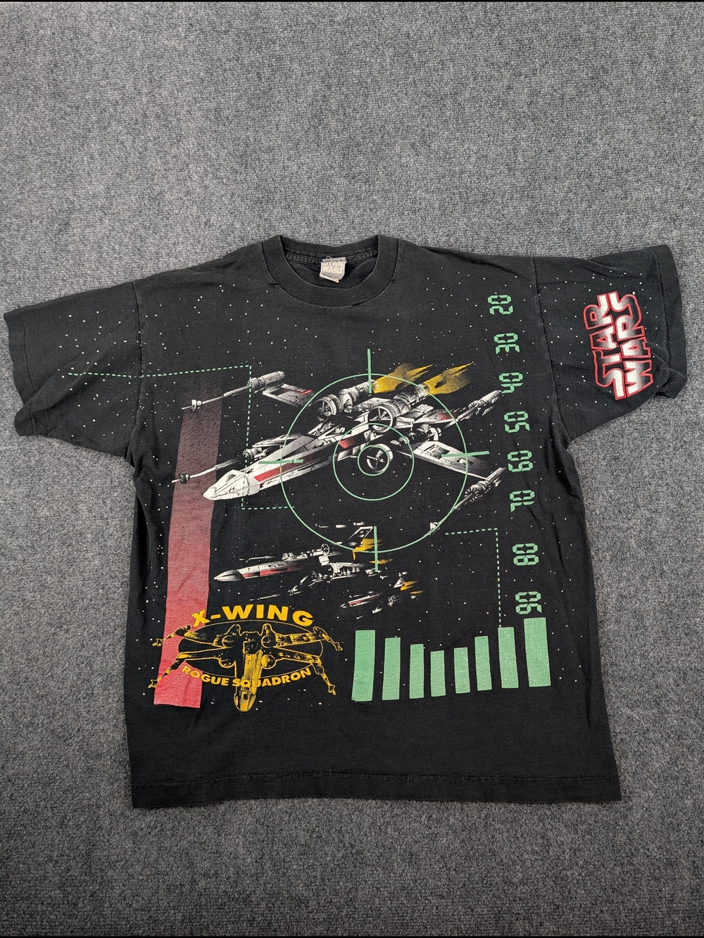 VTG 90s Star Wars Rogue Squadron X-Wing T-Shirt Large AOP Made in USA Distressed
